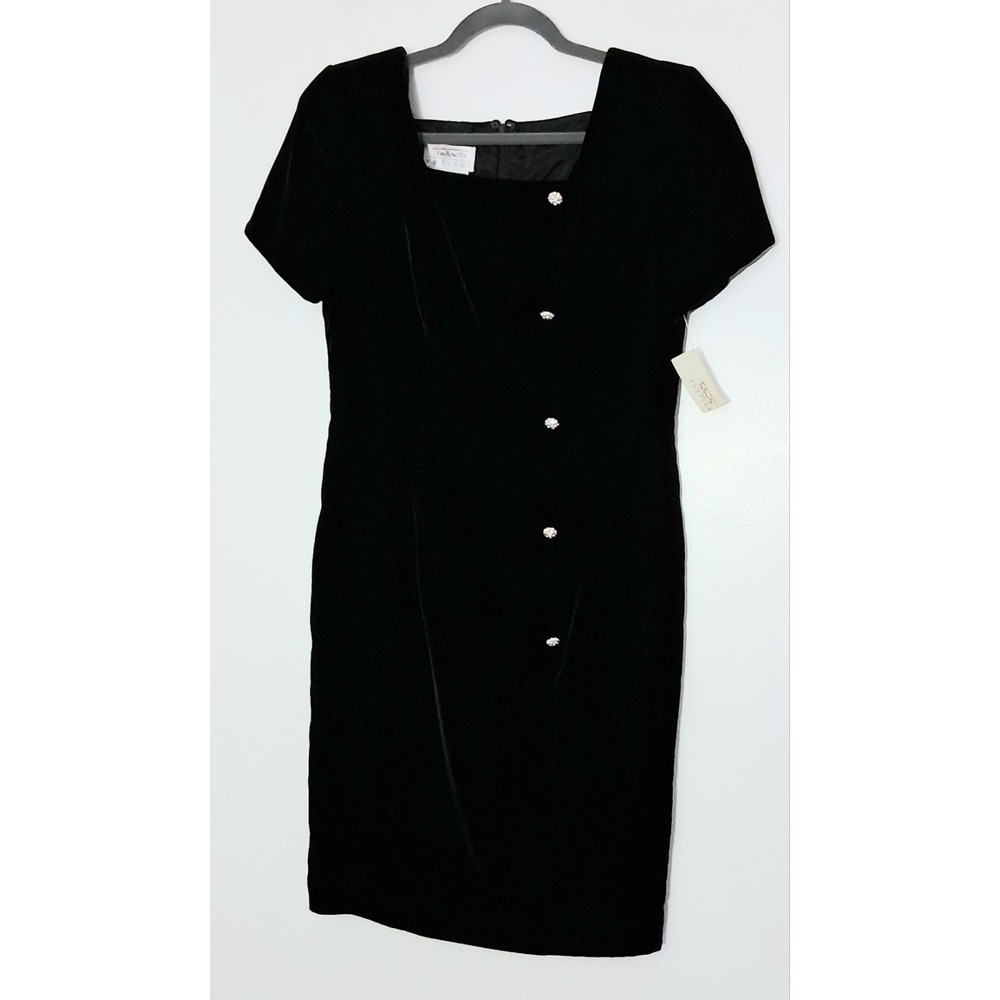 Talbots Dress Womens 8P Petite Black Velvet Sheath Zip Up Elegant Old Money NEW